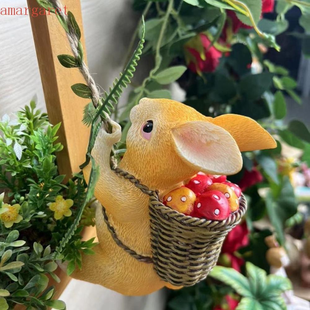Amagaret รูปปั้นสัตว์ในสวนงานฝีมือเรซินสร้างสรรค์สวนแขวนเครื่องประดับภูมิทัศน์, แขวนลิงเป็ดกระต่ายประติมากรรมเรซินงานฝี