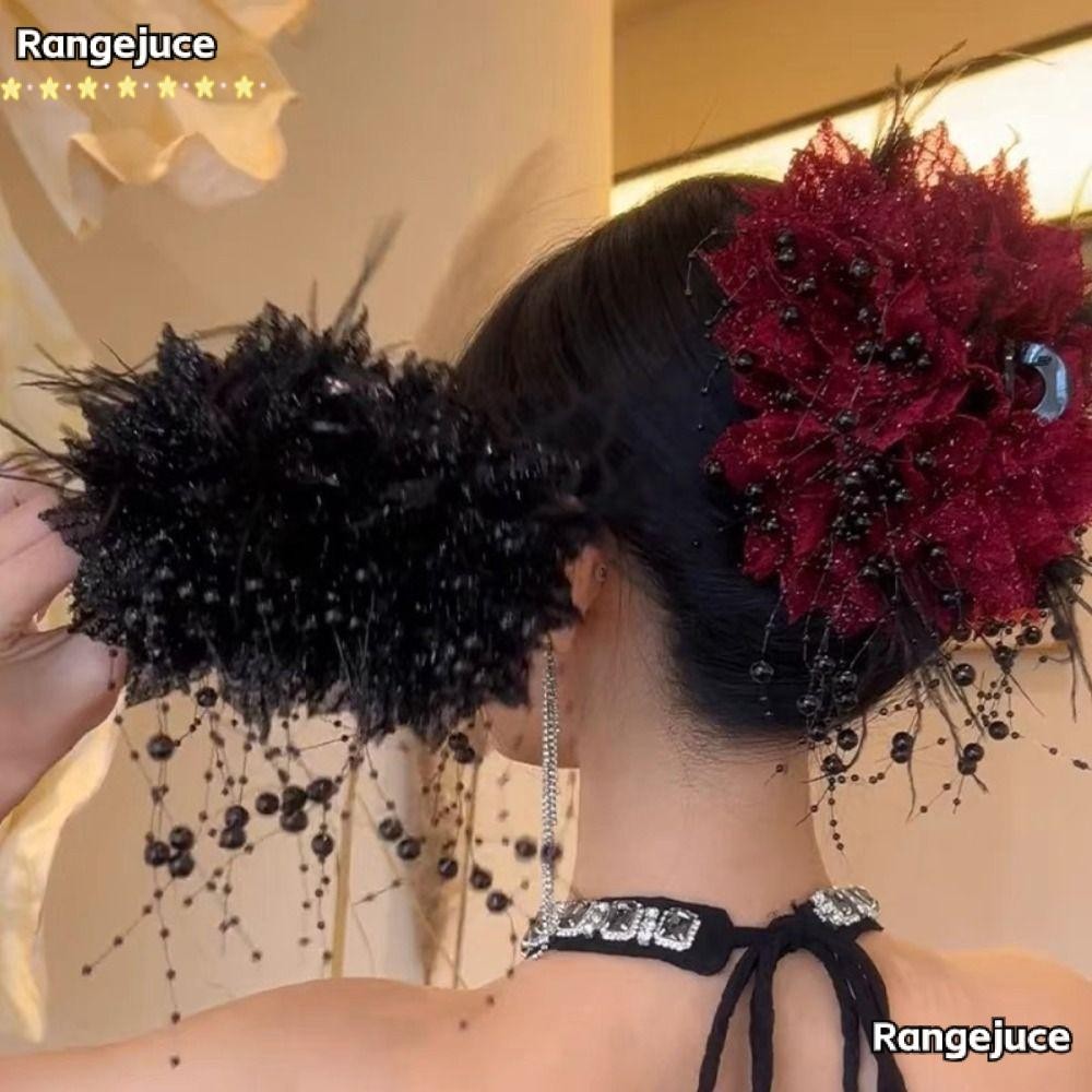 Rangejuce ดอกไม้ Hairgrips, ดอกไม้ดอกโบตั๋นเลื่อมโลภคลิป, พู่หรูหราพลาสติกปูคลิปผมผู้หญิง