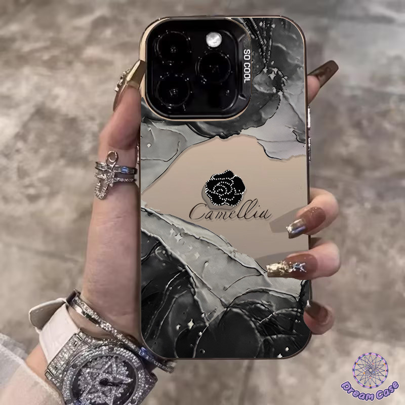 หมึกอิงค์เจ็ทลายคาเมลเลียอ่อน เคส IPhone 17 AIR 7Plus 11 16 15 13 14 12 Pro Max XR X XS Max 14 15 16 8 7 Plus SE 2020