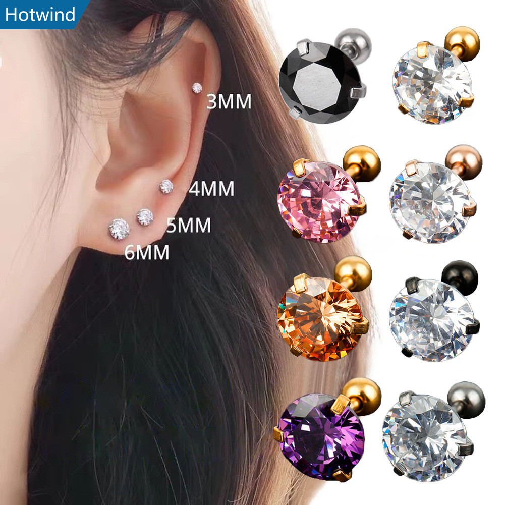 Hotwind 3 Prong Tragus กระดูกอ่อนสแตนเลสหูแฟชั่นคริสตัลเพทายต่างหู 1 ชิ้น HWTH