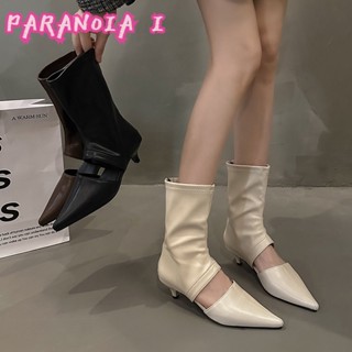 Paranoia I ใหม่ รองเท้าบูทสั้น ส้นแหลม เซ็กซี่ สไตล์ยุโรปและอเมริกา สําหรับผู้หญิง