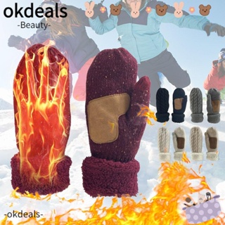 Okdeals ถุงมือผ้าขนสัตว์ถัก ให้ความอบอุ่น เหมาะกับฤดูหนาว สําหรับเดินป่า ตั้งแคมป์กลางแจ้ง