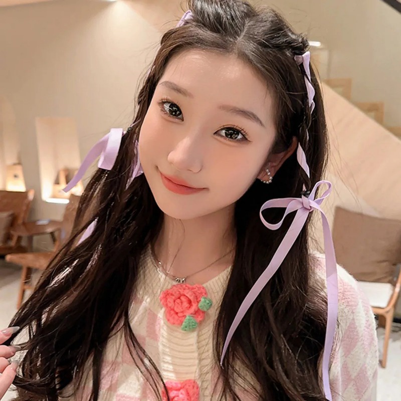 ยางมัดผมหางม้า แบบถัก ริบบิ้นยาว หลากสี 2 เมตร เครื่องประดับผม ยอดนิยม แฟชั่นเกาหลี สําหรับผู้หญิง