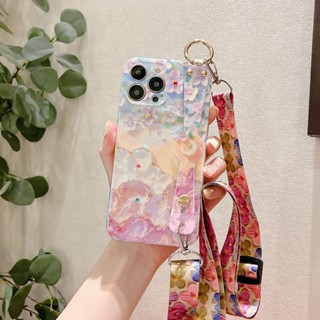 เคสโทรศัพท์มือถือ ลายภาพวาดสีน้ํามัน รูปดอกไม้ ป้องกันเลนส์ พร้อมสายคล้อง สําหรับ OPPO Reno 10 10 Pro 10 Pro+ 5G 2023