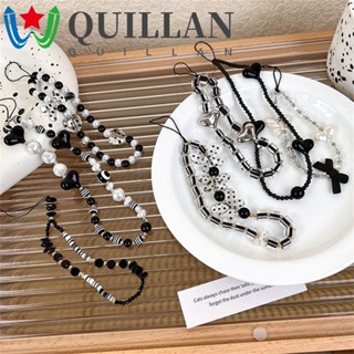 Quillan สายคล้องโทรศัพท์มือถือ ประดับลูกปัดไข่มุก อะคริลิค สีดํา กันหาย ของขวัญ สําหรับผู้หญิง