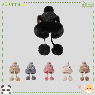 Nextth หมวกบีนนี่ ผ้าถัก แต่งขนปุย ลายการ์ตูนแมว ให้ความอบอุ่น สําหรับผู้หญิง