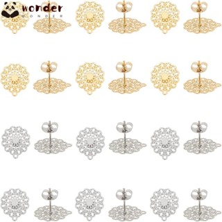 Wonder ต่างหูสตั๊ด สเตนเลส ลายดอกไม้ สีเงิน สีทอง แฮนด์เมด