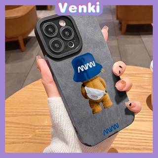 VENKI - เข้ากันได้สำหรับ เคสไอโฟน เคสไอโฟน11 เคส iphone 11เคสซองหนังนุ่มกันกระแทกเคสโทรศัพท์ป้องกันกล้องสีเทาหมีน่ารักหมวกสีฟ้าเข้ากันได้กับ iPhone 14 13 PRO MAX 12 PRO MAX XR XS 7Plus 8 PLUS