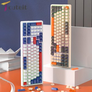 Tcuteit คีย์บอร์ดไร้สาย RGB 100 คีย์ K98 USB สําหรับเครื่องเล่น PC เดสก์ท็อป