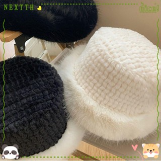 Nextth หมวกบักเก็ต ผ้าขนสัตว์ ขนปุย หนา ให้ความอบอุ่น ป้องกันความหนาว สีขาว สําหรับเด็กผู้หญิง