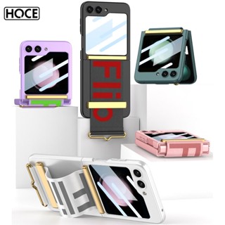 Hoce Zflip5 เคสโทรศัพท์มือถือ ฟิล์มกันรอยหน้าจอ ขนาดเล็ก กันกระแทก พร้อมสายรัดข้อมือ หรูหรา สําหรับ Samsung Galaxy ZFlip3 ZFlip4 flip5 5G