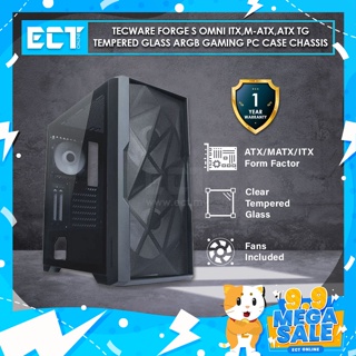 Tecware Forge S Omni ITX, M-ATX, ATX TG กระจกนิรภัย ARGB เคสพีซี สําหรับเล่นเกม - สีขาว / ดํา