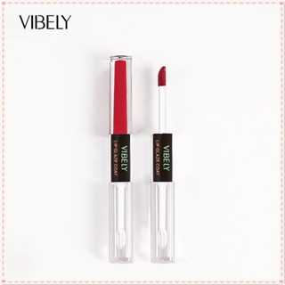 Vibely Double HEAD Lip Glaze พร้อมเสื้อกันฝนฐาน Liquid Shaping Water Light ลิปสติกแก้วใส Long Lasting PARTY เทศกาล Lip แต่งหน้า JOYFEEL