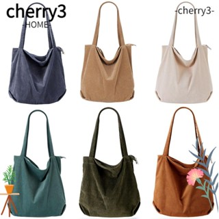 Cherry3 กระเป๋าสะพายไหล่ กระเป๋าถือ ผ้าแคนวาส ผ้าลูกฟูก ลายทาง มีซิป สีพื้น เป็นมิตรกับสิ่งแวดล้อม เหมาะกับฤดูใบไม้ร่วง สําหรับเด็กผู้หญิง ใส่หนังสือ ไปเรียน