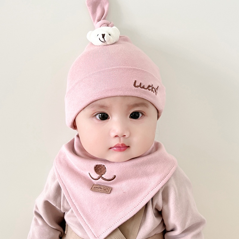 หมวก ผ้าพันคอ ทรงสามเหลี่ยม ลายหมี แฟชั่นฤดูใบไม้ร่วง และฤดูหนาว สําหรับเด็ก 0-12 เดือน 2023
