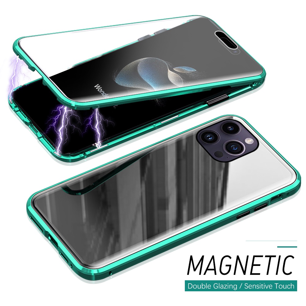 สําหรับ iPhone 15 2023 360° เคสโทรศัพท์มือถือแบบแก้ว ฝาพับแม่เหล็ก สองด้าน สําหรับ iPhone 15 Pro Max 15 Plus 15Pro