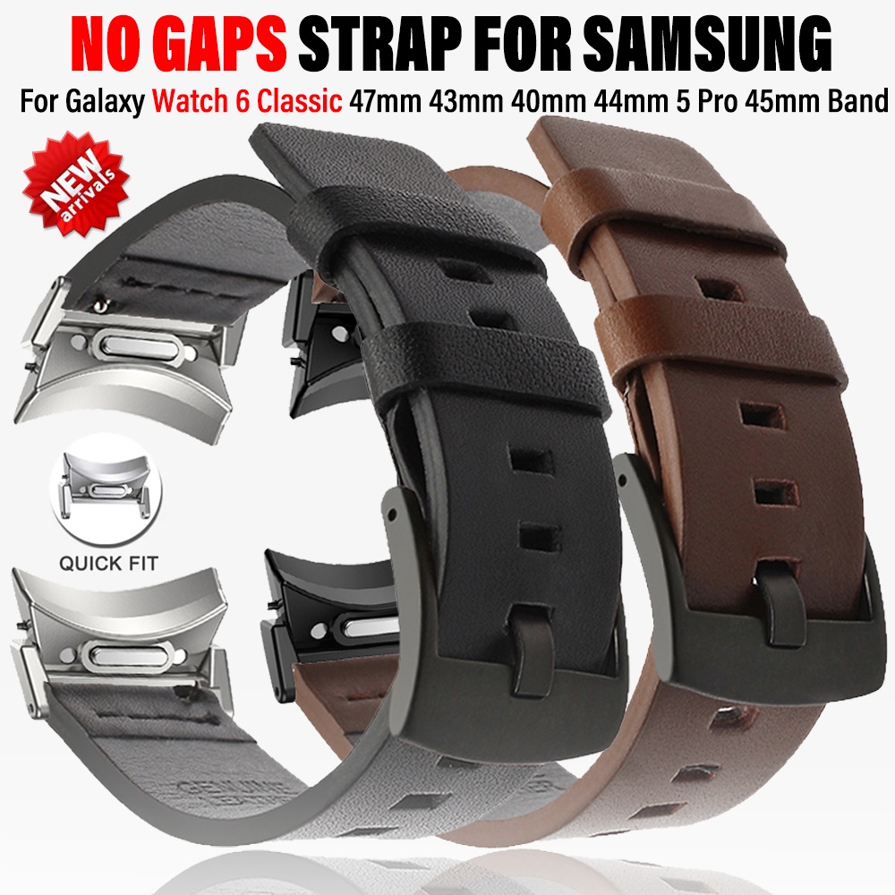 สายนาฬิกาข้อมือหนัง ไม่มีช่องว่าง สําหรับ Samsung Galaxy Watch 6 Classic 47 43 มม. 40 44 มม. 5Pro 45 มม. 4 Classic 42 46 มม.