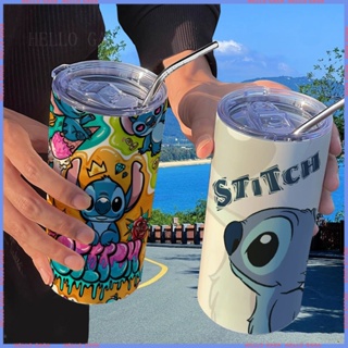 🥤Animation Peripheral Limited Water Cup🥤กระติกน้ําร้อน ลายการ์ตูน Stitch พร้อมหลอดดูด แบบพกพา คุณภาพสูง สําหรับนักเรียน