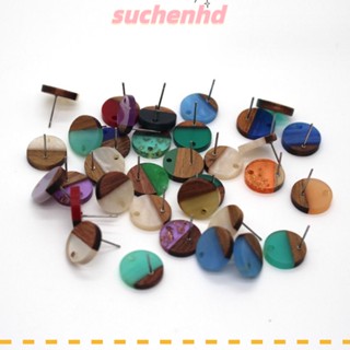 Suchenhd 20 ชิ้น ไม้ต่างหู โพสต์, แบน กลม ไม้ เรซิ่น ต่างหู โพสต์, การค้นหาสตั๊ด สุ่มสี ผสมเรซิ่น ไม้ ต่างหู น็อต เครื่องประดับ