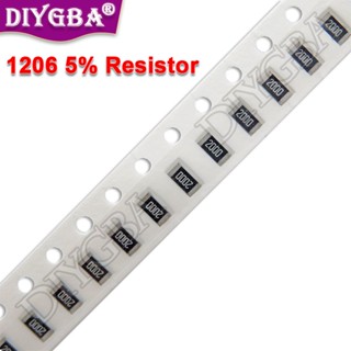 ตัวต้านทานอิเล็กทรอนิกส์ 1206 5% SMD 0R-9.1R 0R 1R 10R 150R 220R 330R โอห์ม 1K 2.2K 10K 100K 0R 1R 10R 150R 220R 330R 1M 10M 100 ชิ้น