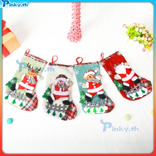 ถุงเท้าคริสต์มาส ถุงของขวัญ Holiday แพคเกจ Apple Santa Claus Snowman กระเป๋าใส่ขนมของขวัญขนาดใหญ่ (pinky.th)