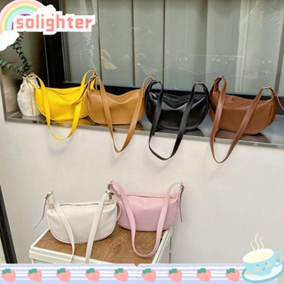 Solighter Hobo กระเป๋าสะพายข้าง หนัง PU ทรงเกี๊ยว ขนาดเล็ก น้ําหนักเบา สีพื้น แฟชั่นสําหรับผู้หญิง