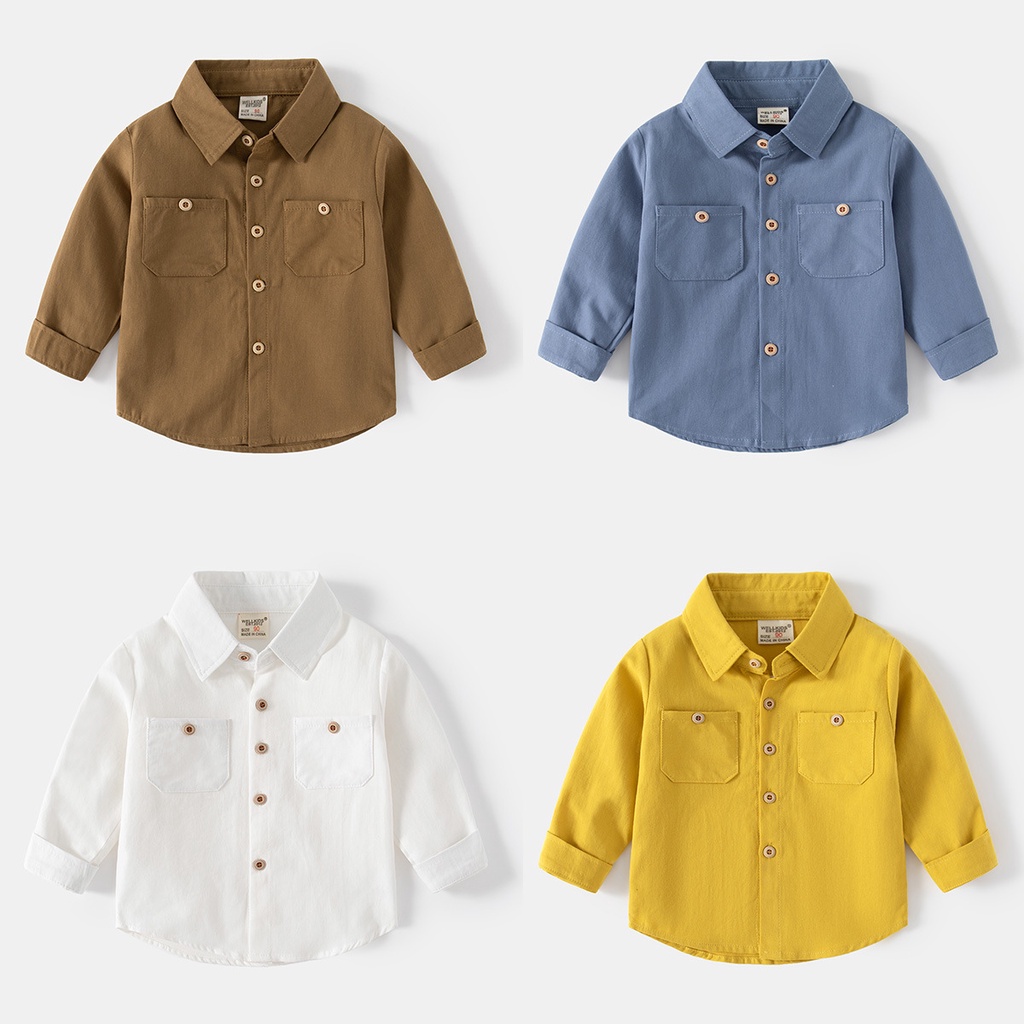 เสื้อเชิ้ตแขนยาวลําลอง เนื้อผ้าฝ้าย ใส่สบาย สไตล์เกาหลี ฤดูใบไม้ร่วง สําหรับเด็กผู้ชาย 0928