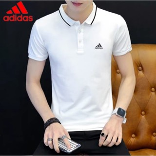 Adidas เสื้อโปโลแขนสั้น ผ้าฝ้ายแท้ 100% คอปก แต่งกระดุม สไตล์คลาสสิก แฟชั่นสําหรับผู้ชาย