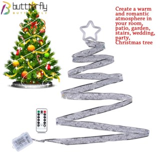 Buttterfly ริบบิ้นไฟนางฟ้า LED เครื่องประดับต้นคริสต์มาส โคมไฟดาว