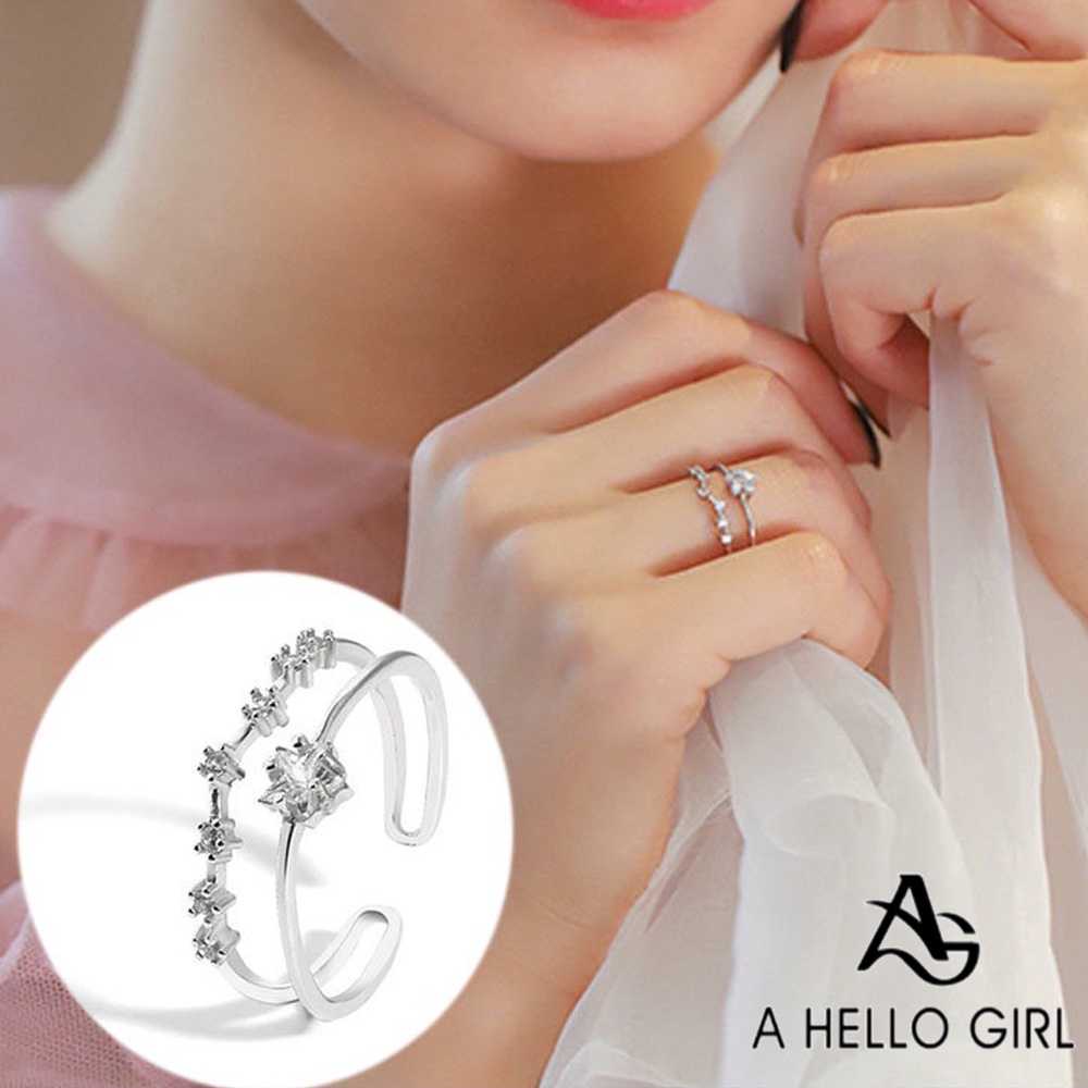 A HELLO GIRL แหวนแฟชั่น รูปราศี ประดับเพทาย ปรับได้ ชุบเงิน เครื่องประดับ สําหรับผู้หญิง