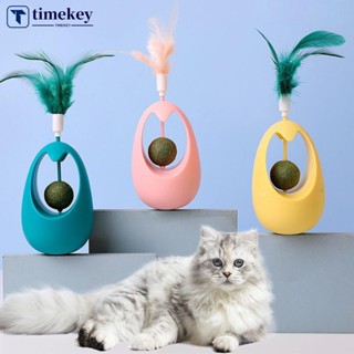 Timekey ของเล่นตุ๊กตาแมว ประดับขนนก พร้อมลูกบอล A9M7 1 ชิ้น