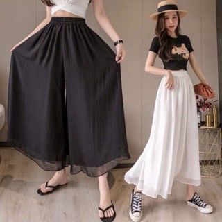 ผู้หญิงเกาหลีชีฟอง culottes หลวมเอวสูงกางเกงขากว้างขนาดบวก