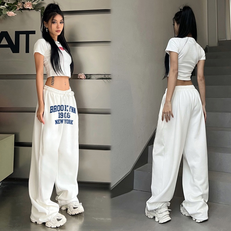 กางเกงเต้นแจ๊สลําลอง ทรงหลวม ขนาดใหญ่ สไตล์เกาหลี แฟชั่นเรโทร สําหรับผู้หญิง