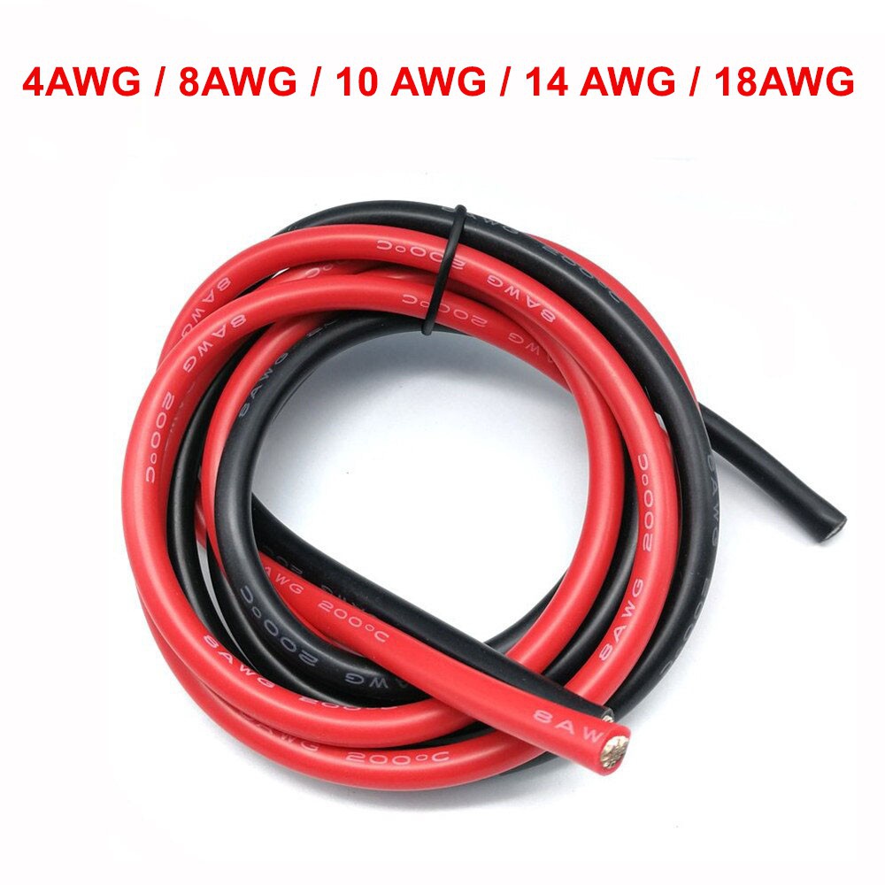 4 AWG 8 AWG 10 AWG 12AWG 14 AWG 18 AWG Gauge Wire ซิลิโคนยืดหยุ่นสายสีแดงหรือสีดํา