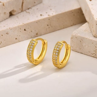 Vnox ต่างหูห่วง ชุบทอง 18K ประดับเพทาย สีขาว สําหรับผู้หญิง