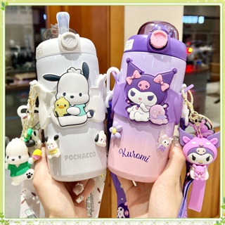 ✨✨youngtime 500ml Sanrio Thermos Cup With Strap Cute Kuromi My Melody Cinnamoroll Cup Vacuum Cup ความจุขนาดใหญ่ แก้วเก็บความเย็นสแตนเลส youngtime✨✨