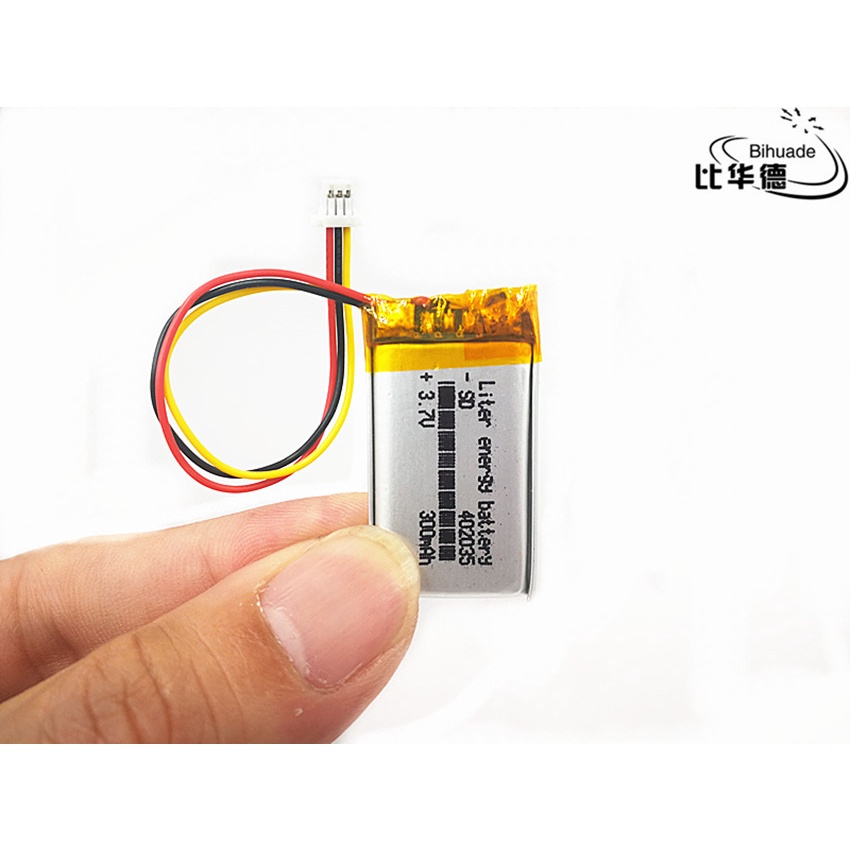 JST 1.0mm 3 pin 3.7V 300mAH 402035 Polymer lithium ion battery for Handheld GPS Mp3 bluetooth