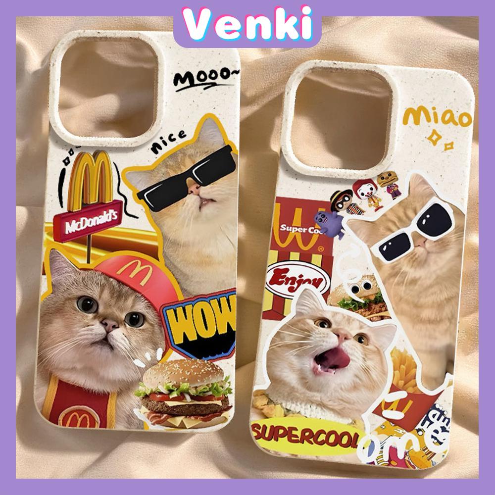 VENKI - เข้ากันได้สำหรับ เคสไอโฟน เคสไอโฟน11 เคส iphone 11 กรณีเป็นมิตรกับสิ่งแวดล้อมย่อยสลายได้สีขาวกรณีกันกระแทกน่ารักโลภแว่นตากันแดดลูกแมวเข้ากันได้กับ iPhone 14 PRO MAX 13 PRO MAX 12 11Pro MAX XR XS 7 8