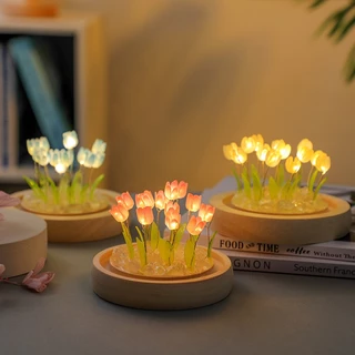 Panasi โคมไฟ Led รูปดอกทิวลิปจําลอง DIY โคมไฟตั้งโต๊ะ