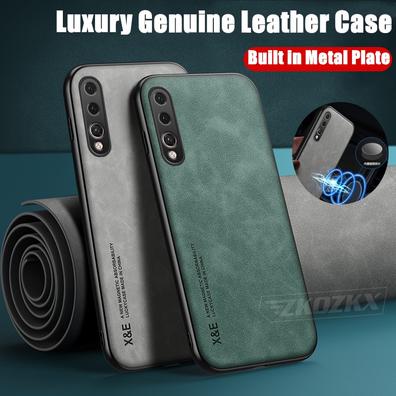 เคสหนังแกะแท้ พร้อมแผ่นโลหะในตัว สําหรับ Hauwei P20 Pro CLT-L29 L29C L09 L09C HW-01K