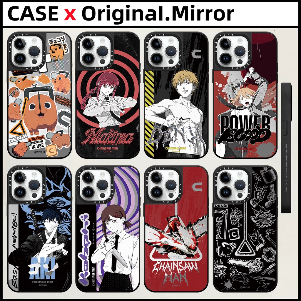 Casetify Chainsaw Man กรณีกระจก iPhone สําหรับ 15 Pro Max 15 Plus TPU ตัวอักษรด้านข้างกันกระแทก Denj