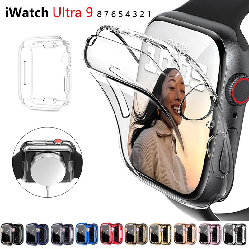 เคสป้องกันหน้าจอ TPU แบบเต็มจอ อุปกรณ์เสริม สําหรับ Apple Watch 45 มม. 41 มม. 44 มม. 40 มม. 42 มม. 38 มม. Iwatch Series 9 8 7 SE 6 3