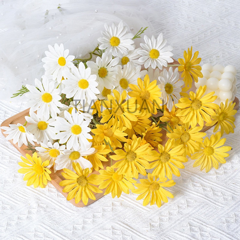 ดอกไม้ประดิษฐ์ ดอกเดซี่ ผ้าไหม DIY สำหรับตกแต่งบ้าน