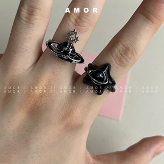 Star Saturn Drip Oil Y2K น่ารักผู้ชายและผู้หญิง แหวนปรับระดั…