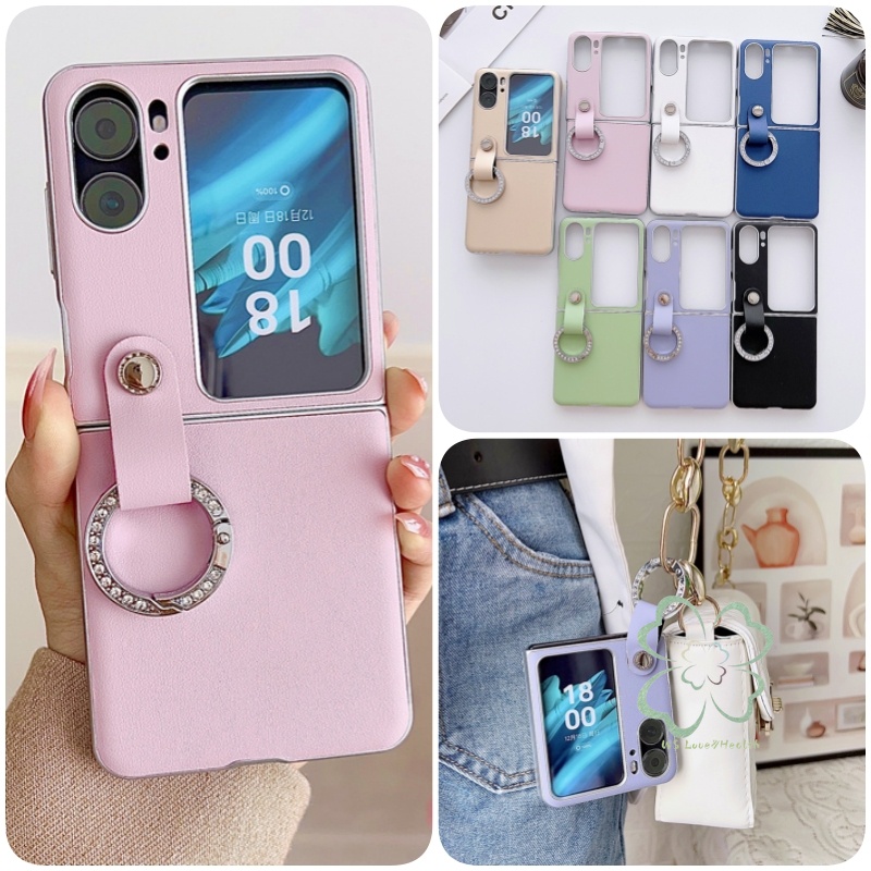 เคสโทรศัพท์หนัง PC แข็ง ฝาพับ ประดับเพชร พร้อมแหวนขาตั้ง สําหรับ OPPO Find N2 N3
