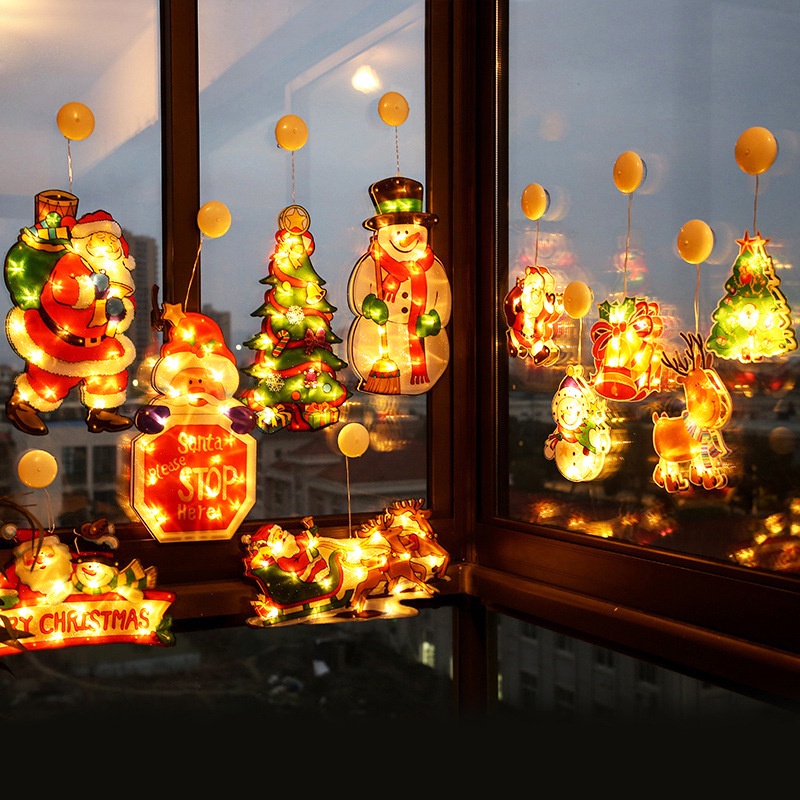1pcs LED ตกแต่งคริสต์มาสไฟจี้หน้าต่าง Shop LED ถ้วยดูดไฟ Santa Claus ไฟ LED String Snowman ต้นคริสต์มาสวันหยุดไฟตกแต่ง xmas party ตกแต่งบาร์