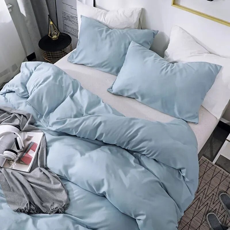 Polyester Pillowcase Singl King Cover Bed Duvet Double Twin Set Home Solid Quilt Comforter Bedsheet)