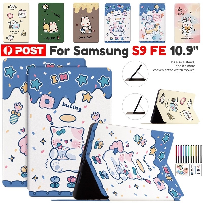 เคสมือถือ แบบหนัง ฝาพับ ลายการ์ตูน กันกระแทก สําหรับ Samsung Galaxy Tab S9 FE 10.9 SM-X510 SM-X516B