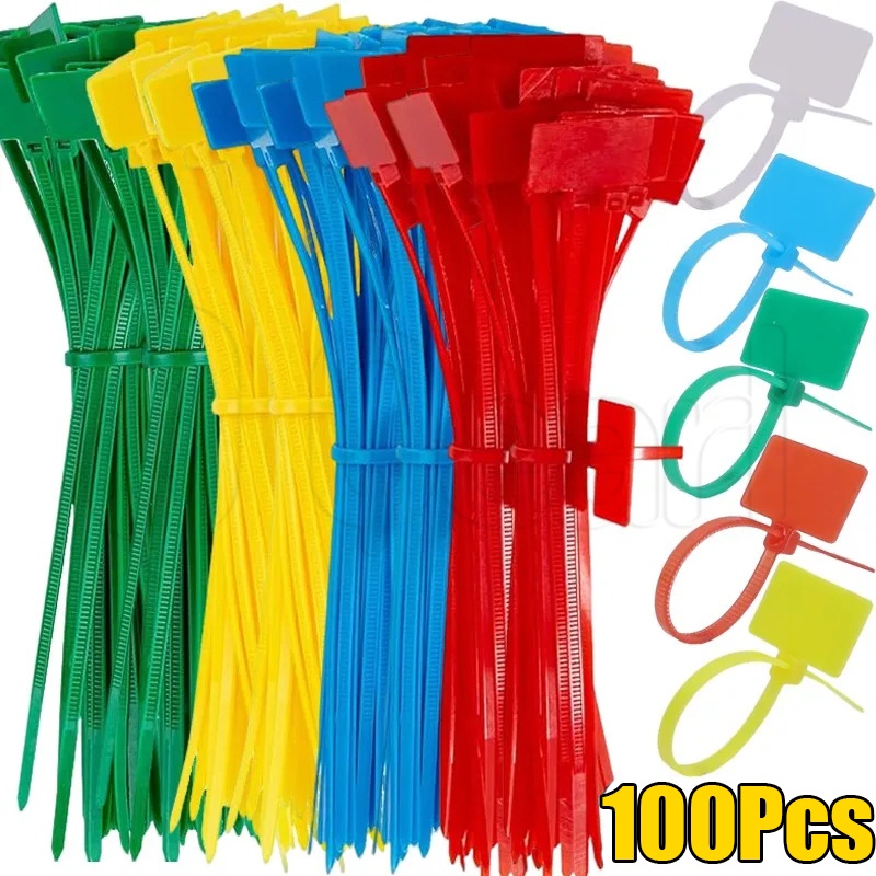 100 ชิ้น DIY ไนลอน มาร์กได้ เคเบิลไทร์ ป้าย / พลาสติก ห่วง ไทร์ มาร์กเกอร์ สายเคเบิล แท็ก จัดระเบียบสายไฟ / ปรับ ล็อคตัวเอง ซิปไทร์ / กันลื่น ยึด ห่วง เครื่องมือคงที่