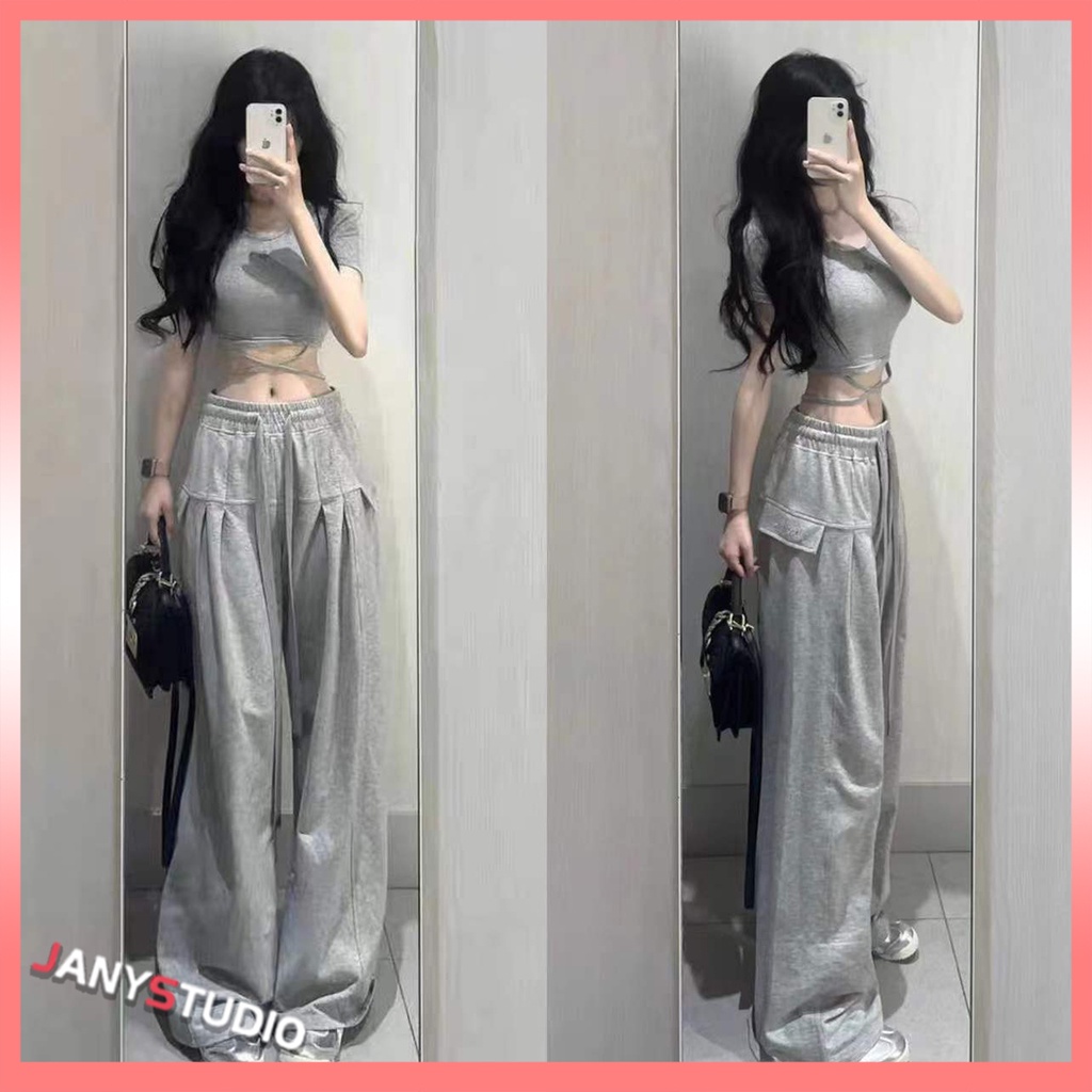 2 ชิ้นสำหรับผู้หญิง เสื้อ+กางเกงขายาว ใส่เที่ยว สไตล์เกาหลี